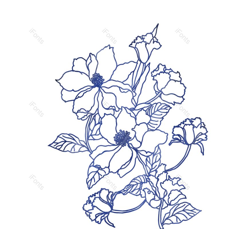 插画图片,蓝色装饰元素,花朵PNG,鲜花免抠素材